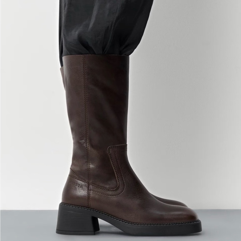 Miista Dark Brown Leather Marlies Boots Size 38/8 NWOT